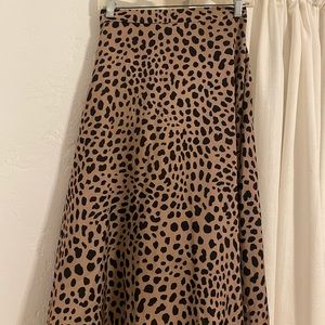 Black and Tan Leopard Midi Skirt Silk